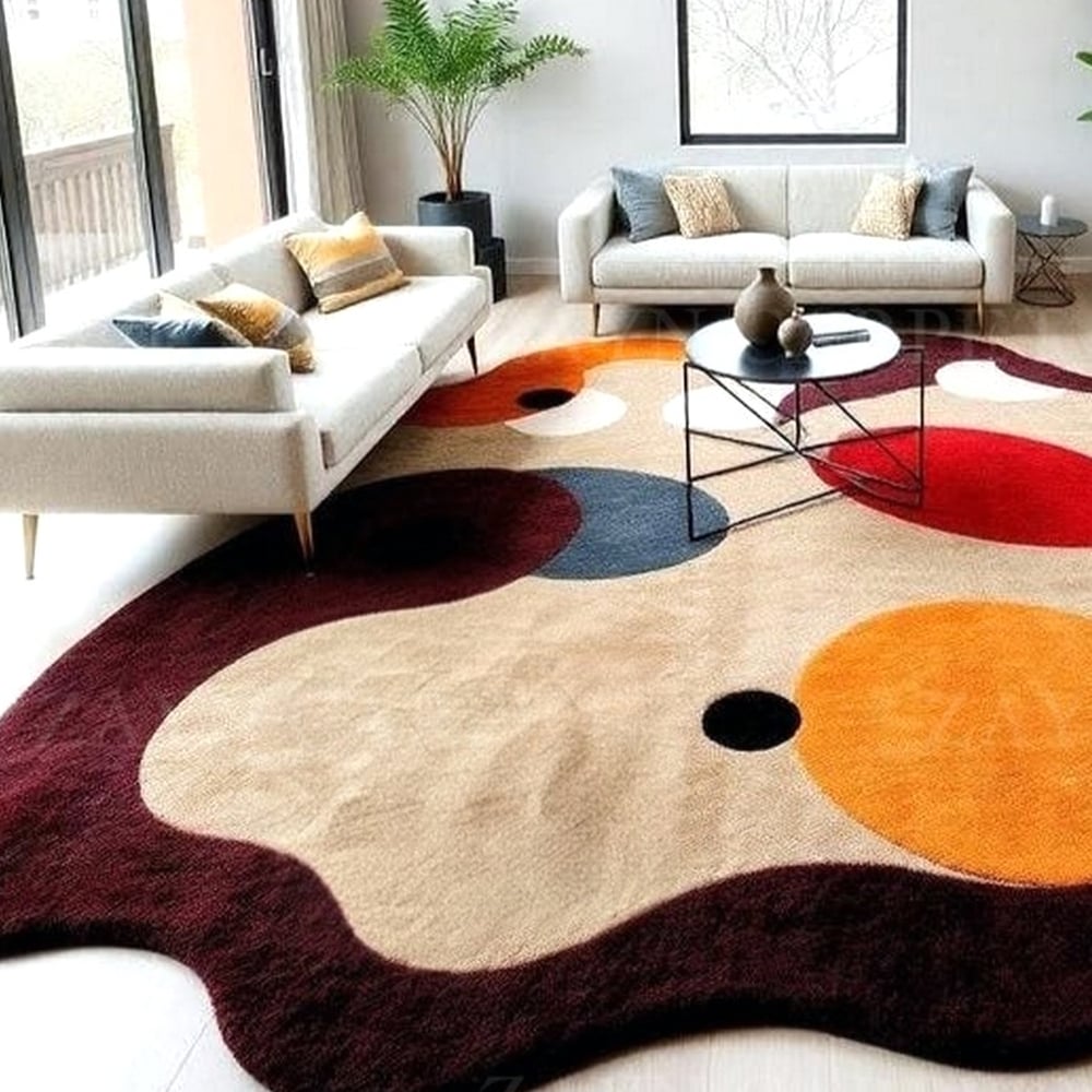 Handcrafted Organic Multicolor Abstract Living Rug
